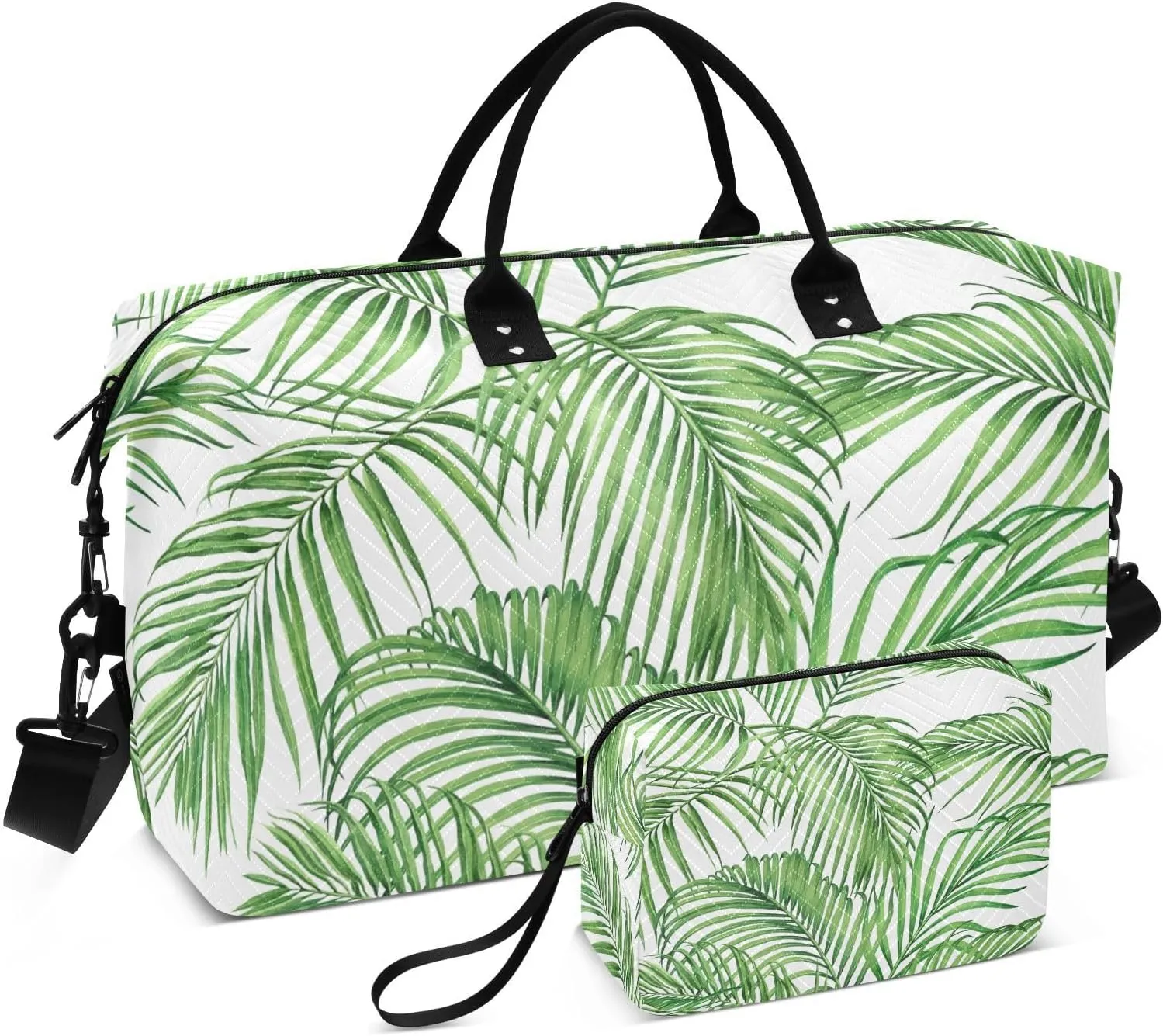 Exotic Coconut Palm Green Leaves Duffel Bag for Gym Yoga Weekender Overnight Quilting Travel Bag Set