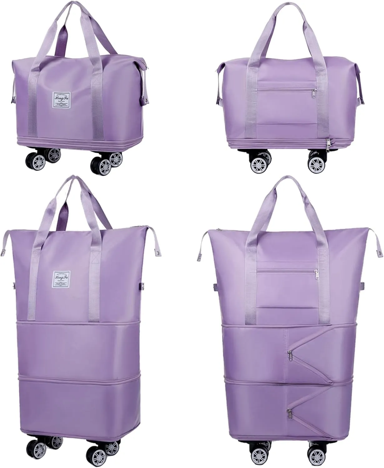 Expandable & Foldable Rolling Duffle Bag with Wheels, Large Capacity Carry-On Luggage with Dry Wet Separation, Waterproof Lightweight Travel Weekend Bag for Women Men (Pink)