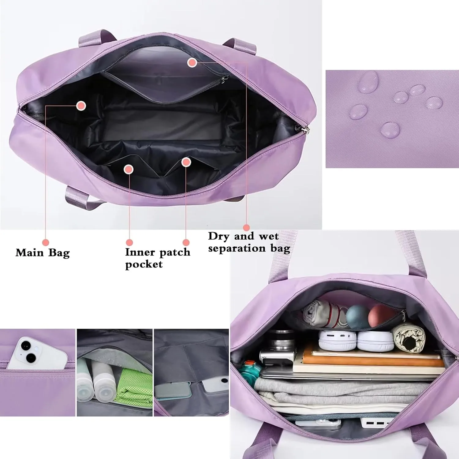 Expandable & Foldable Rolling Duffle Bag with Wheels, Large Capacity Carry-On Luggage with Dry Wet Separation, Waterproof Lightweight Travel Weekend Bag for Women Men (Pink)