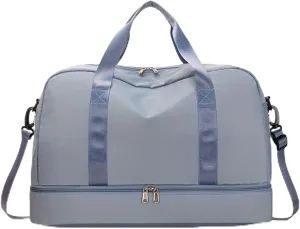 Expandable Travel Luggage Bag Sports Handbag Fitness Large Capacity Women's Shoulder Bag (Color : Blue, Size : 46x32cm)