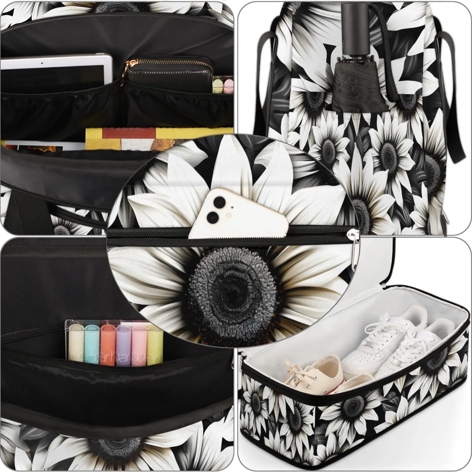 Exquisite Drawing Flora Patterns Travel Duffle Bag, Collapsible Travel Bag Sports Gym Bag With Shoes Compartment Weekender Bag Overnight Bag For Women Men