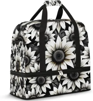 Exquisite Drawing Flora Patterns Travel Duffle Bag, Collapsible Travel Bag Sports Gym Bag With Shoes Compartment Weekender Bag Overnight Bag For Women Men