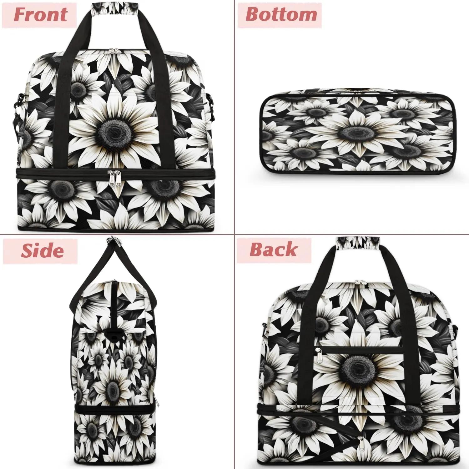 Exquisite Drawing Flora Patterns Travel Duffle Bag, Collapsible Travel Bag Sports Gym Bag With Shoes Compartment Weekender Bag Overnight Bag For Women Men