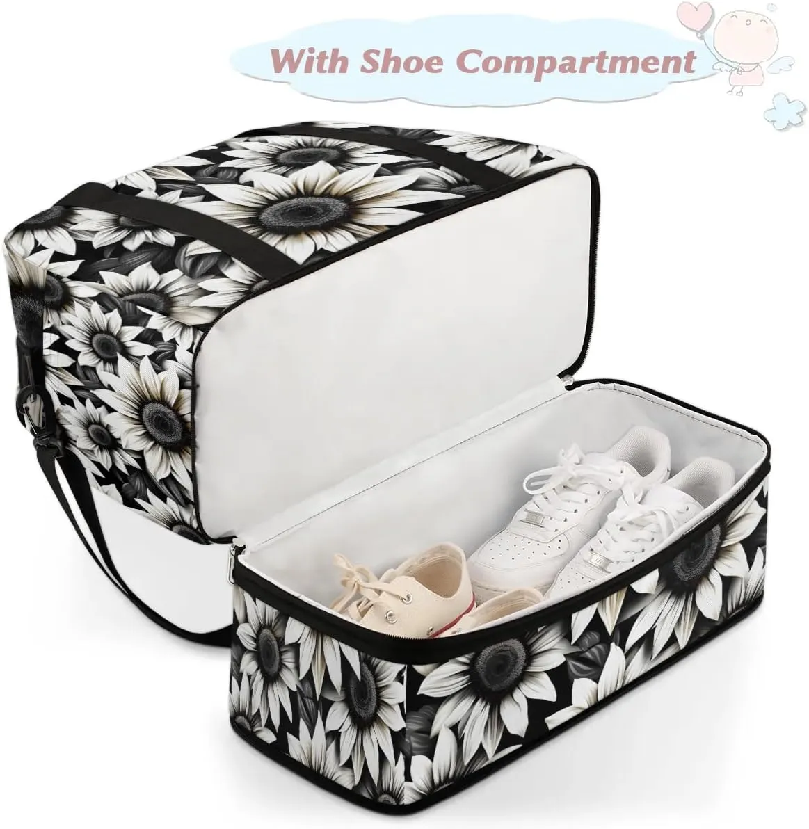 Exquisite Drawing Flora Patterns Travel Duffle Bag, Collapsible Travel Bag Sports Gym Bag With Shoes Compartment Weekender Bag Overnight Bag For Women Men