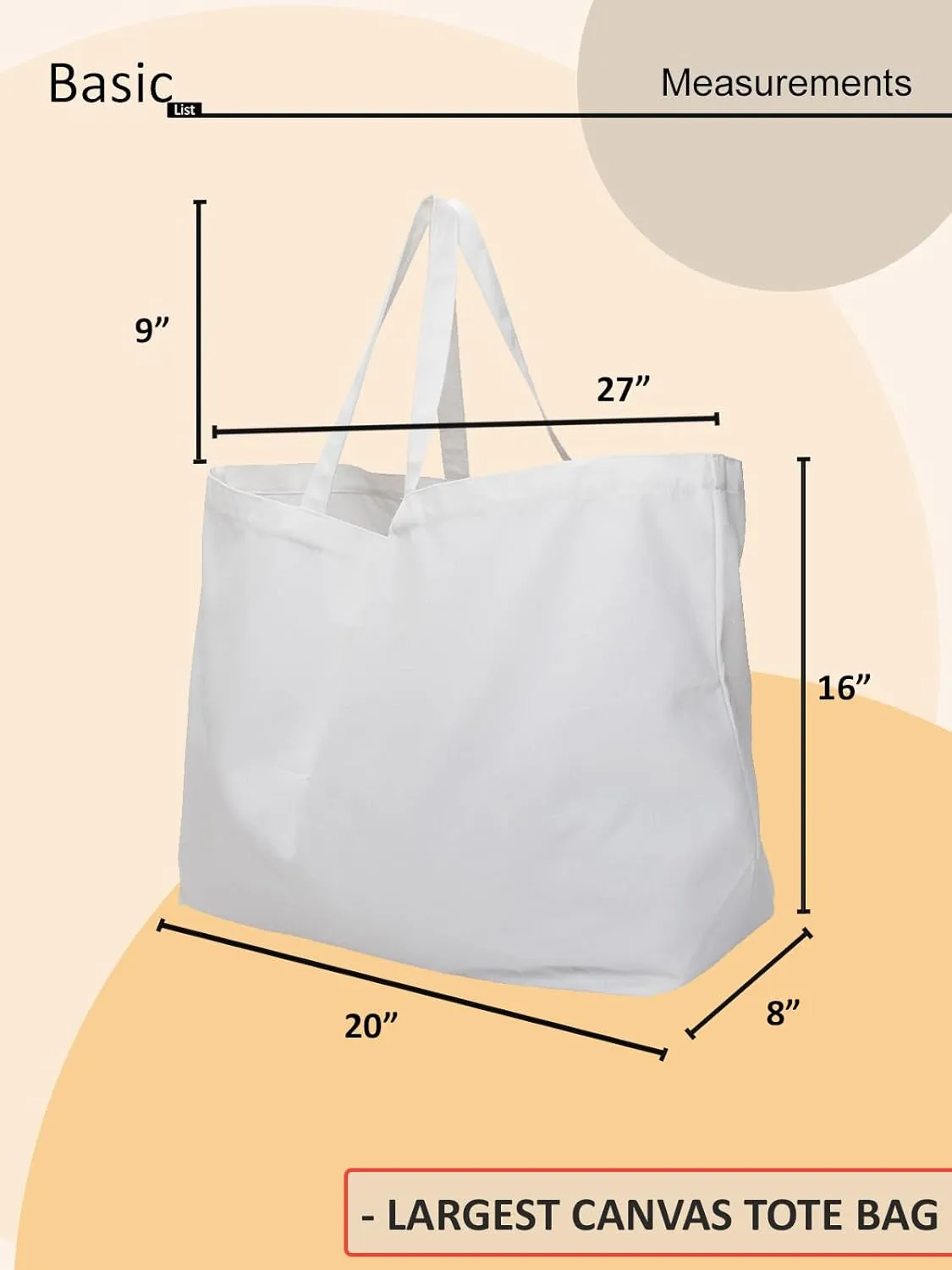 Extra Large Canvas Tote Bag - Big Largest Reusable Grocery