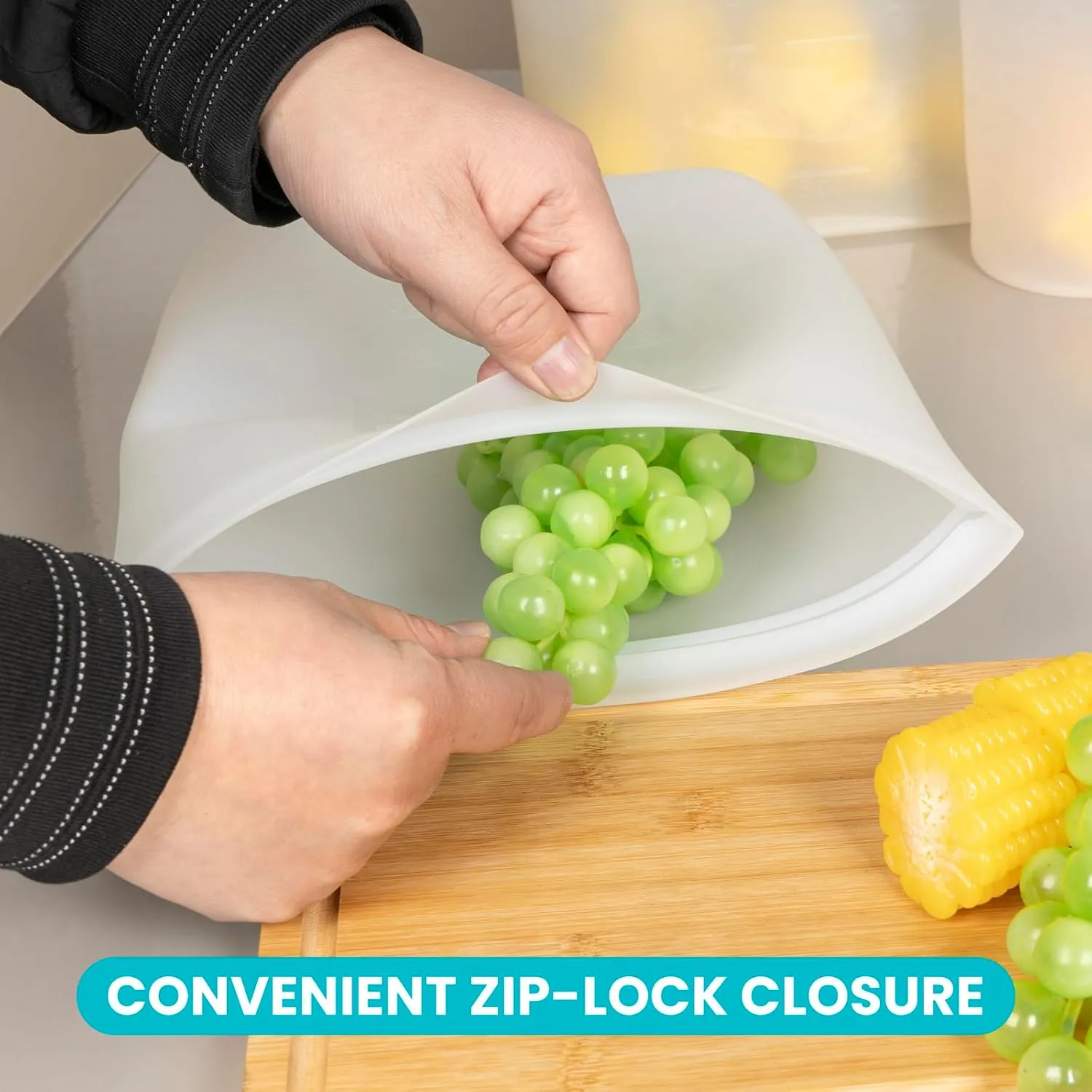 Extra Large Reusable Silicone Food Storage Bags 4 Pack, 0.8 Gallon/3000ml, 100% Silicone Stand-Up Wide-Open Zip-Lock Reusable Bags for Large Items, Microwave Freezer Oven Dishwasher Safe, Translucent
