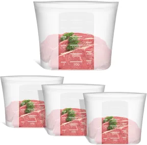 Extra Large Reusable Silicone Food Storage Bags 4 Pack, 0.8 Gallon/3000ml, 100% Silicone Stand-Up Wide-Open Zip-Lock Reusable Bags for Large Items, Microwave Freezer Oven Dishwasher Safe, Translucent