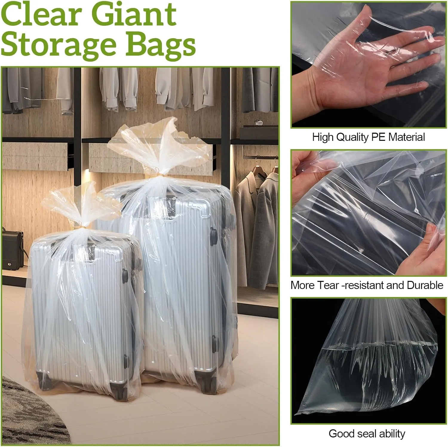 Fainne 10 Pack Extra Large Clear Plastic Storage Bags 40 x 60 Inch 3.94 Mils Giant Jumbo Moving Flat Plastic Storage Bags for Clothes Packing Luggage Suitcase Furniture Comforter Bike Blanket