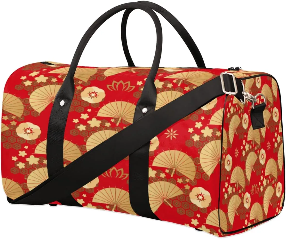 Fans Red Gold Duffel Bag Sport Gym Duffle Bag Asia Style Travel Bag Waterproof Weekender Overnight Tote Bag Foldable Carry on Bag Training Shoulder Bag for Women Men