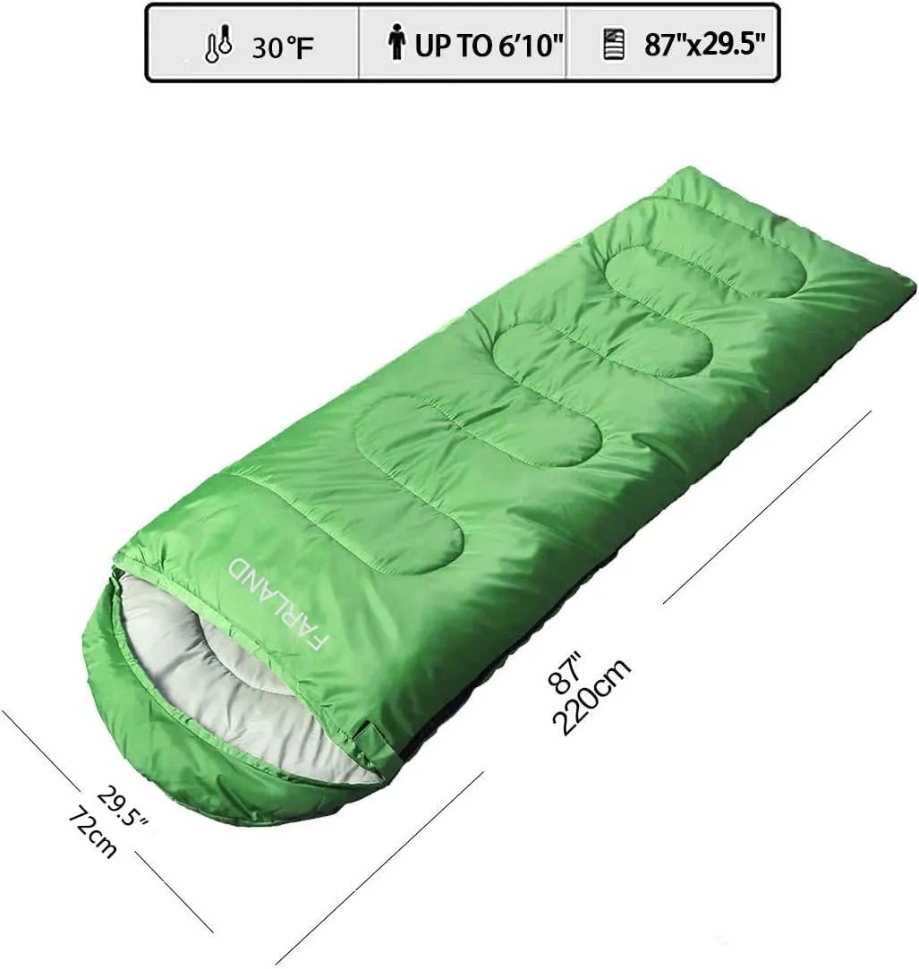 FARLAND Sleeping Bags 30℉ for Adults Teens Kids with Compression Sack Portable and Lightweight for 3-4 Season Camping, Hiking,Waterproof, Backpacking and Outdoors