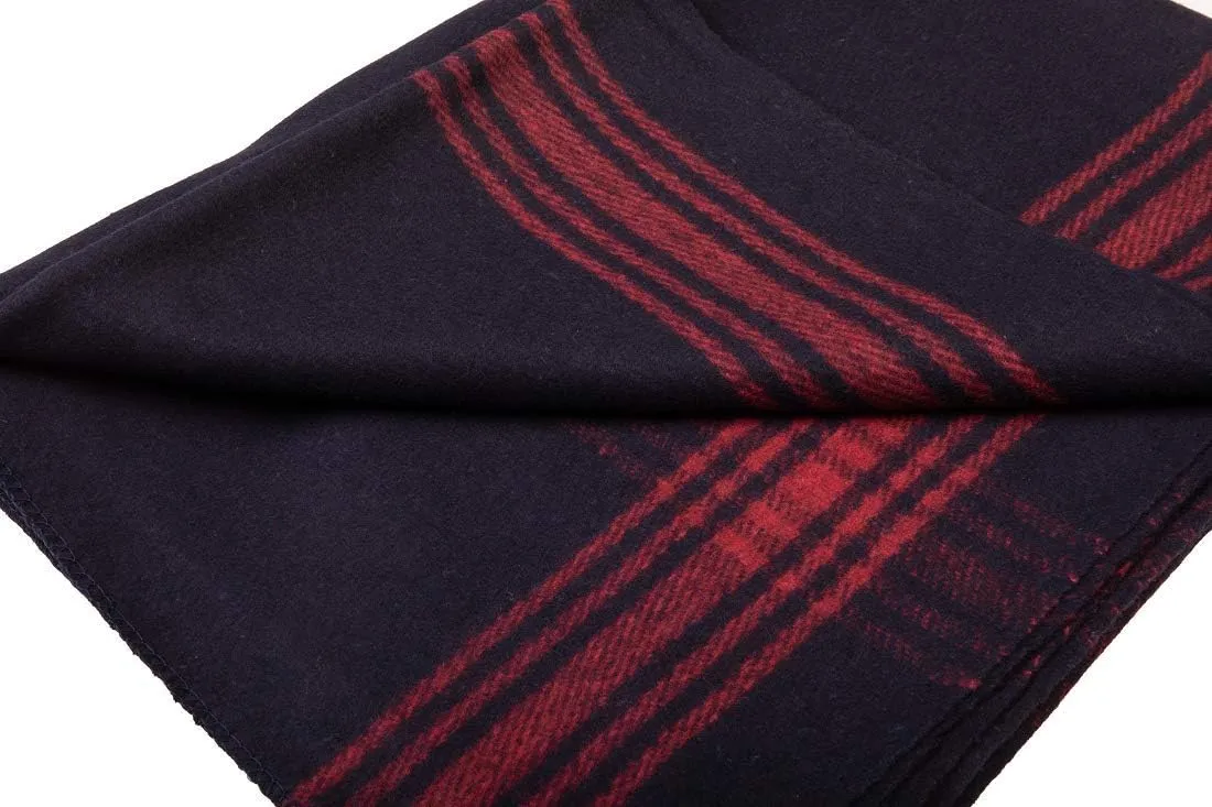 Farm Blue Wool Blanket - Military Style - Thick & Lightweight Army Camping Blankets 80" x 62" - Large Camp Survival Blankets for Car, Hiking, Backpacking & Outdoor Festivals (Navy with Red Stripes)