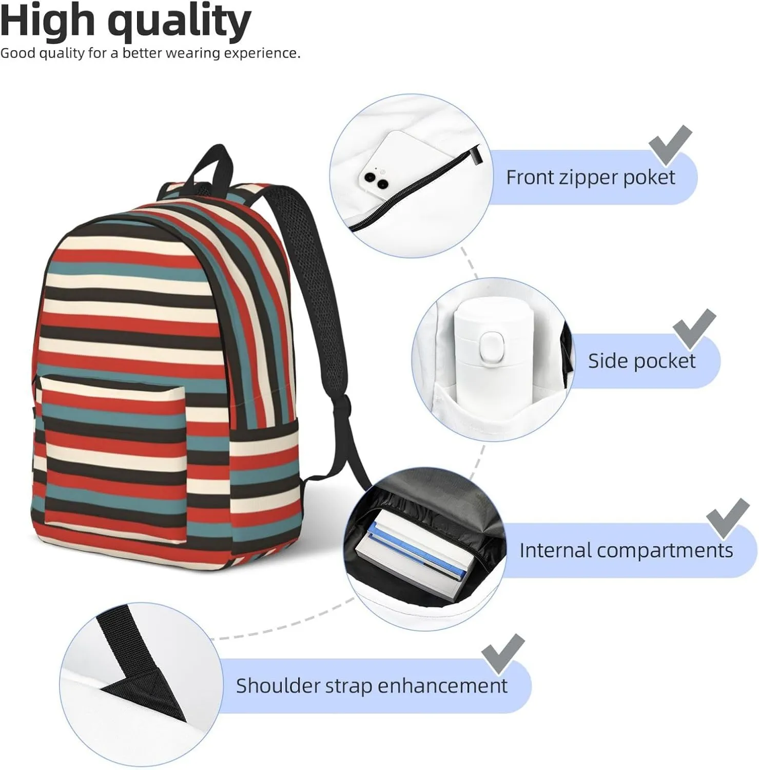 Fashion Striped print Duffel Bag, Lightweight Duffel Bag, Casual Backpack, 17.7 x 6.3 x 12.2 inches