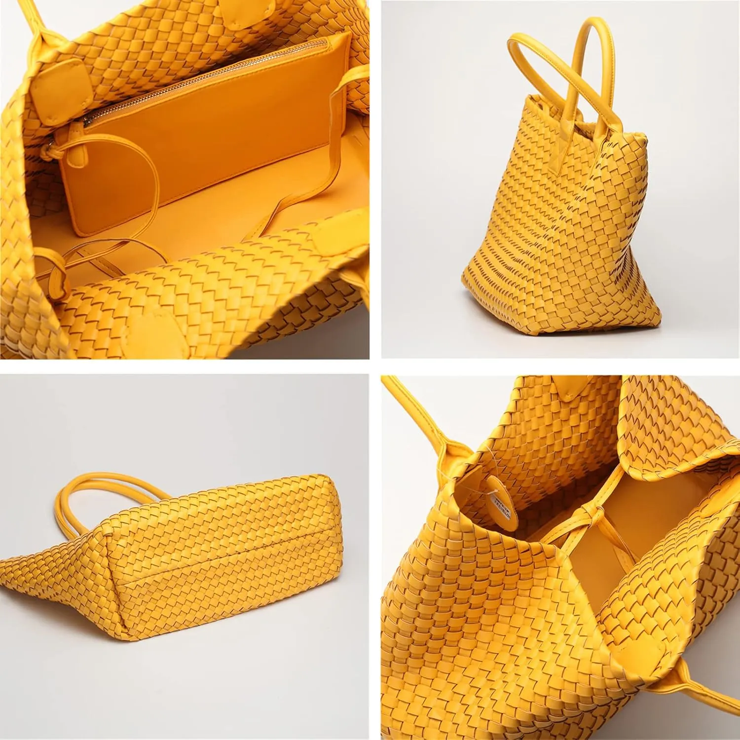 Fashion Woven Vegan Leather Shopper Tote Travel Handbag Women's Large Capacity Shoulder Bag