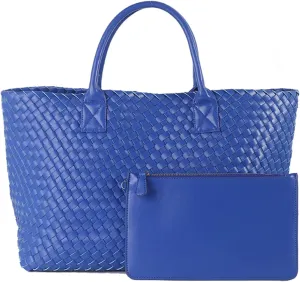 Fashion Woven Vegan Leather Shopper Tote Travel Handbag Women's Large Capacity Shoulder Bag