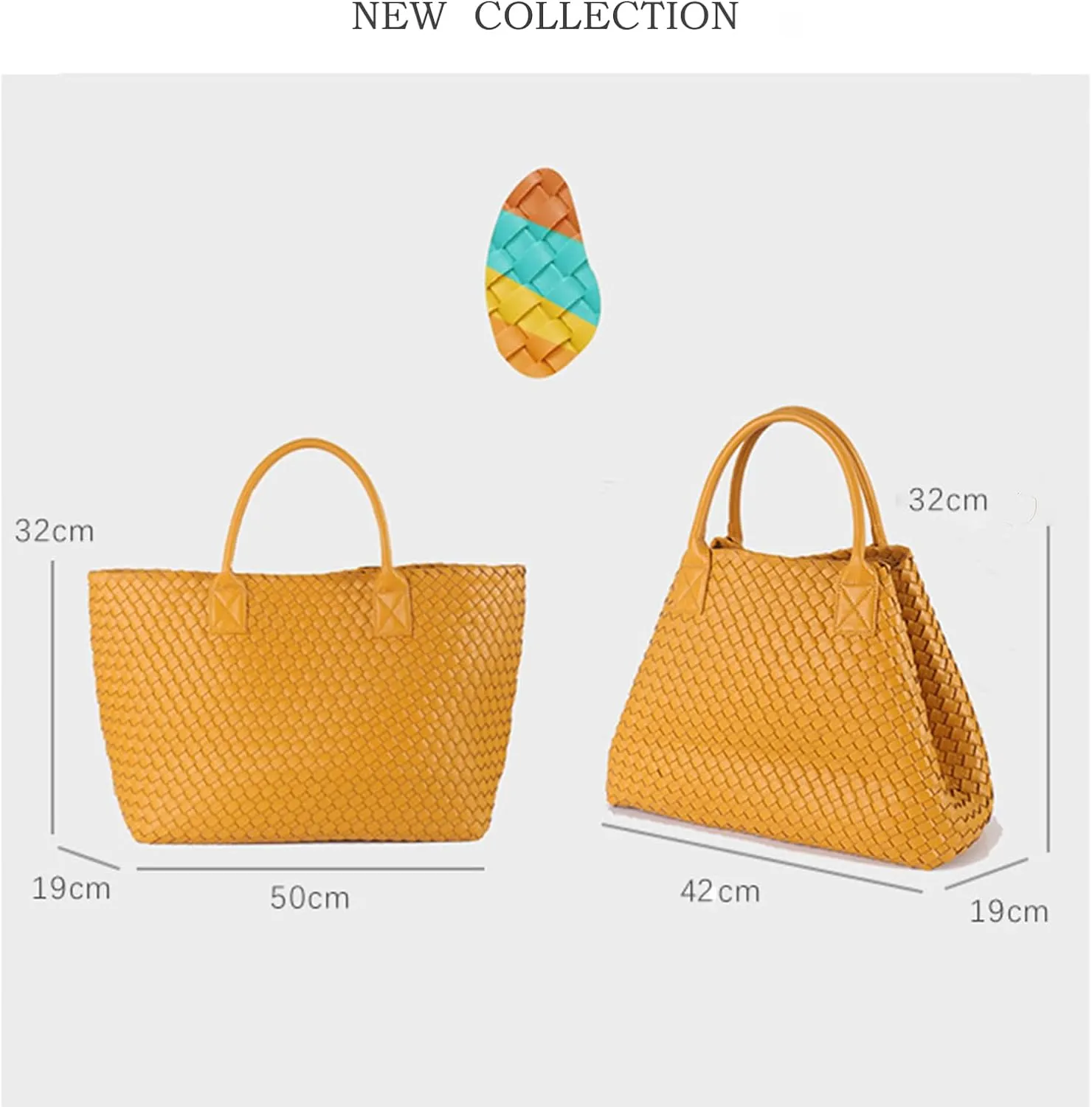Fashion Woven Vegan Leather Shopper Tote Travel Handbag Women's Large Capacity Shoulder Bag