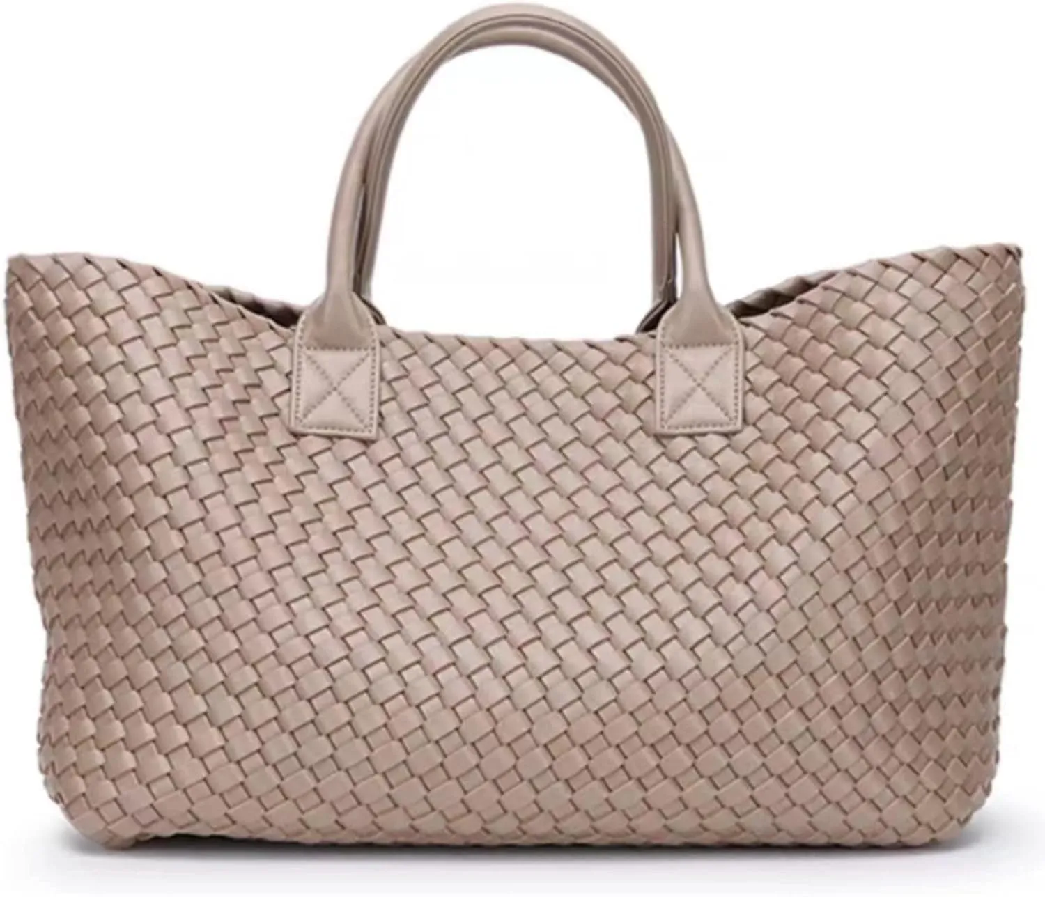 Fashion Woven Vegan Leather Shopper Tote Travel Handbag Women's Large Capacity Shoulder Bag