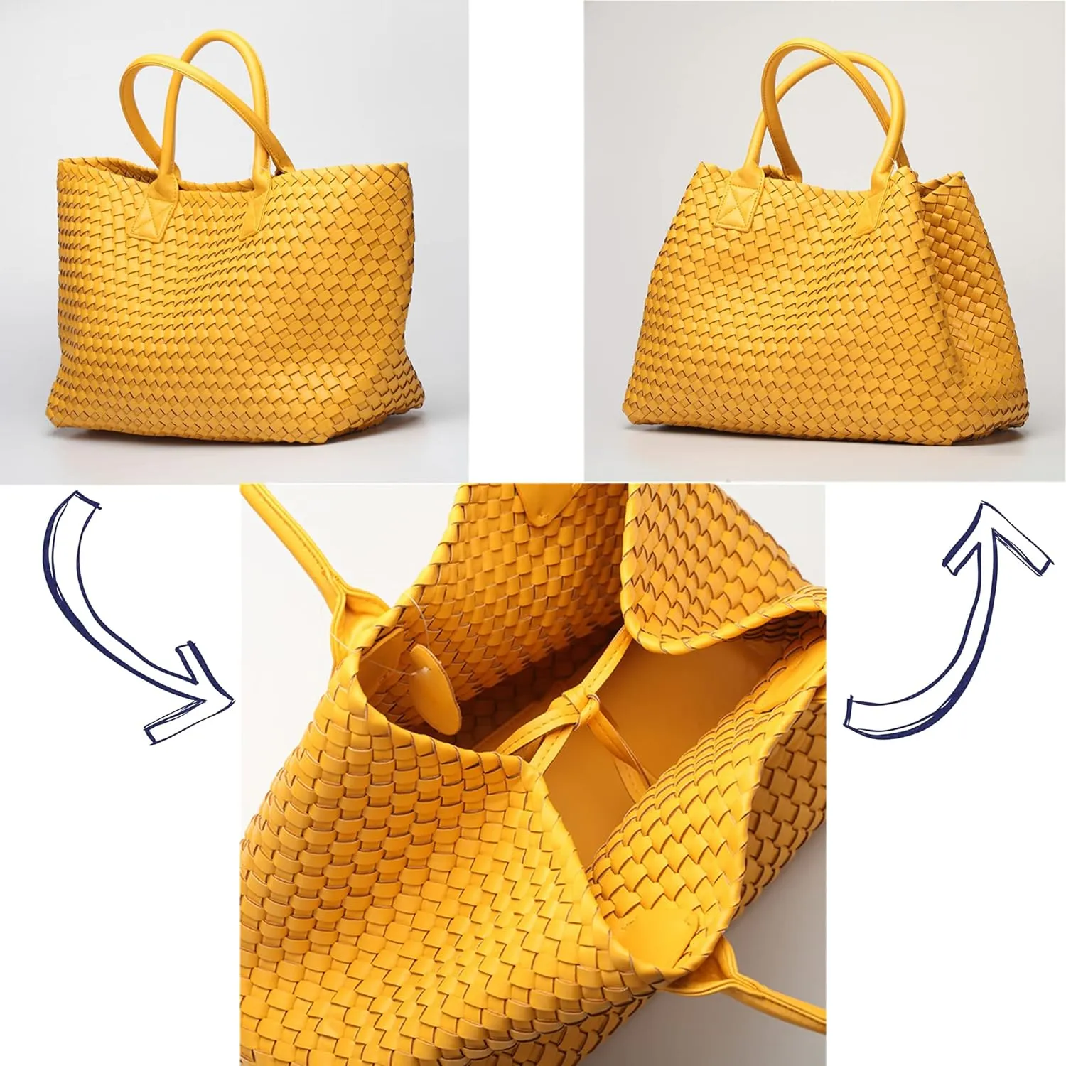 Fashion Woven Vegan Leather Shopper Tote Travel Handbag Women's Large Capacity Shoulder Bag