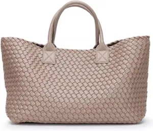 Fashion Woven Vegan Leather Shopper Tote Travel Handbag Women's Large Capacity Shoulder Bag