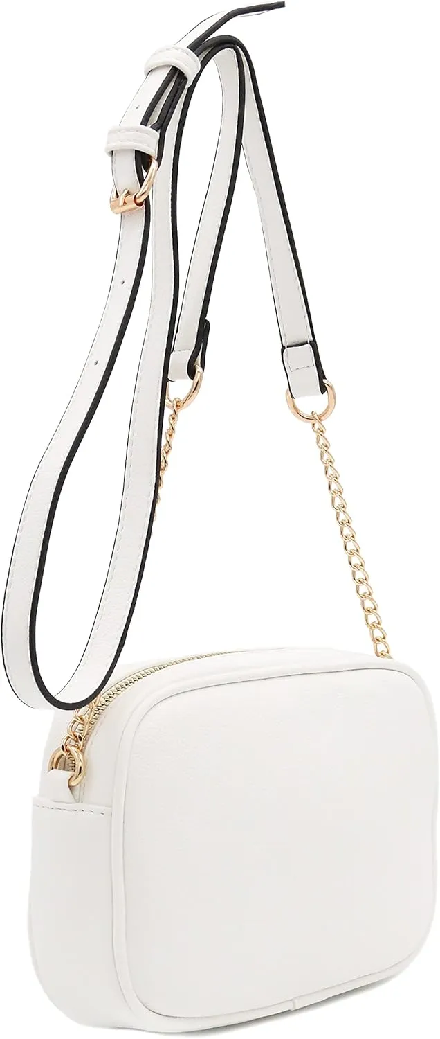 FashionPuzzle Chevron Quilted Crossbody Camera Bag with Chain Strap and Tassel