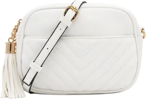 FashionPuzzle Chevron Quilted Crossbody Camera Bag with Chain Strap and Tassel