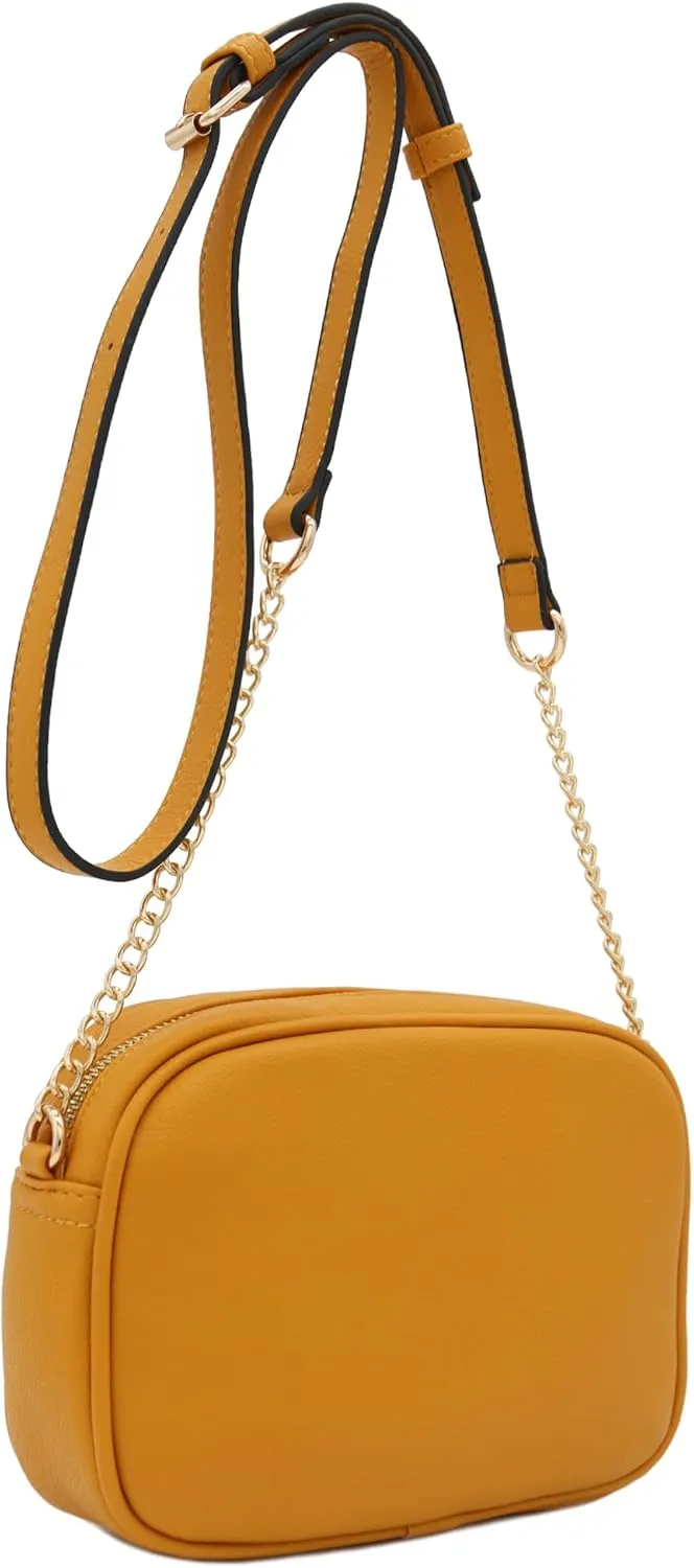 FashionPuzzle Chevron Quilted Crossbody Camera Bag with Chain Strap and Tassel
