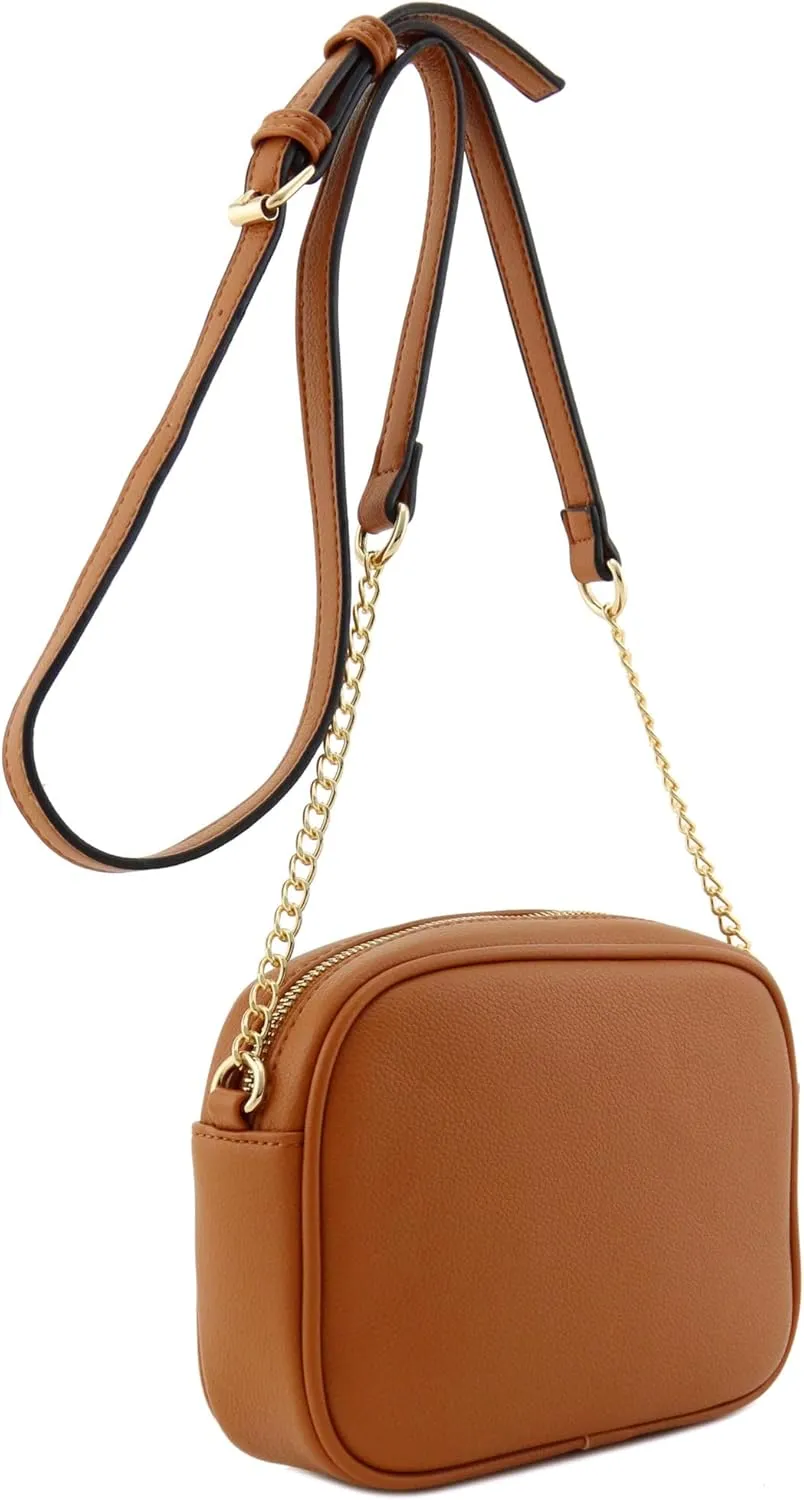FashionPuzzle Chevron Quilted Crossbody Camera Bag with Chain Strap and Tassel