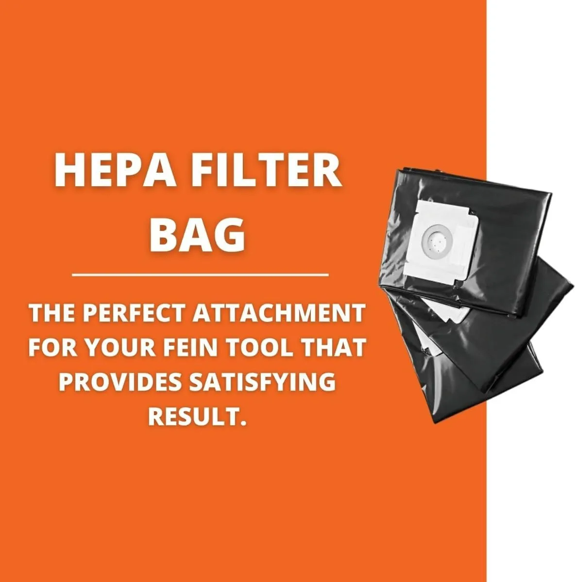 Fein High-Capacity HEPA Filter Bag - Tear-Resistant Material, 0.3 Micron Filtration for Ultra-Fine Dust Control in Turbo II Dust Extractors, 5-Pack - 31345130010