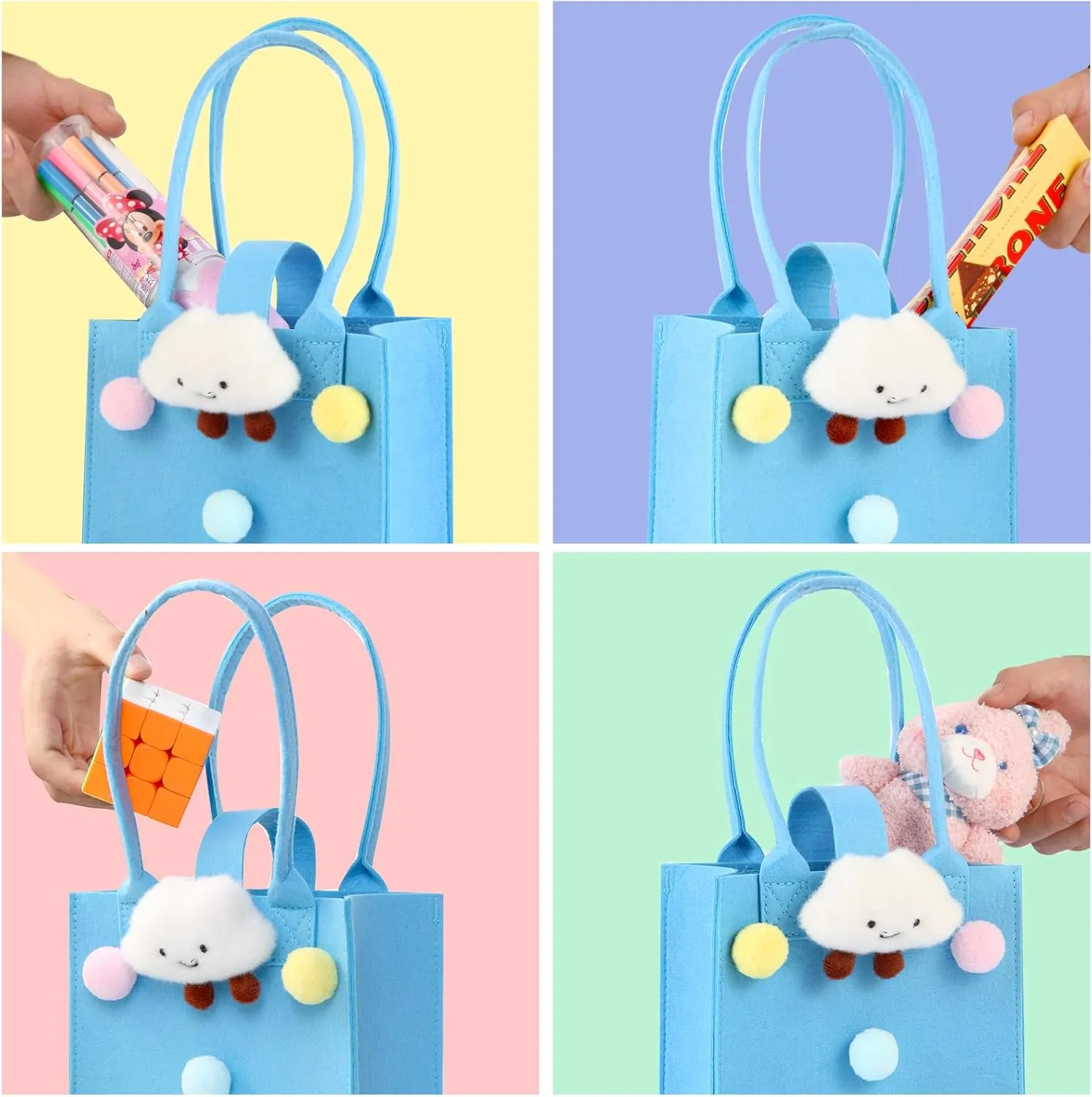 Felt Gift Bags with Top Handles Reusable Goodie Bags, 7"x7" Easter Basket Treat Bags Premium Small Tote Bag Snap Button Closure, Party Favors, Kids Birthday