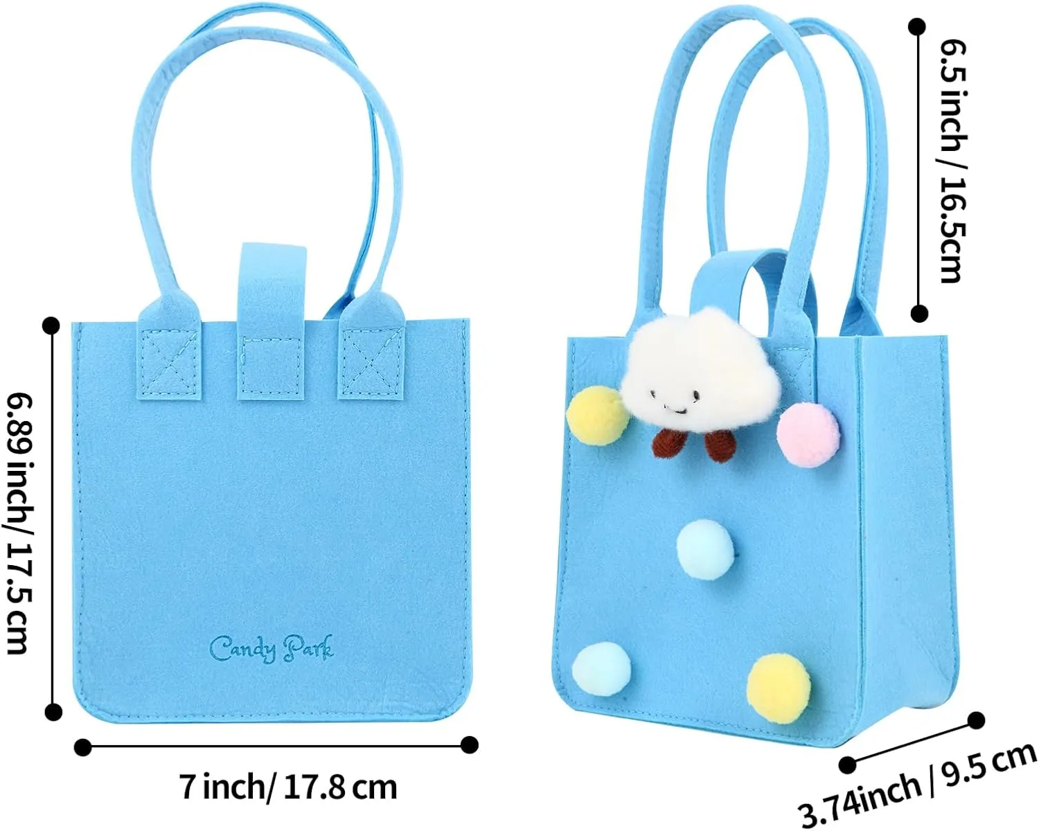 Felt Gift Bags with Top Handles Reusable Goodie Bags, 7"x7" Easter Basket Treat Bags Premium Small Tote Bag Snap Button Closure, Party Favors, Kids Birthday