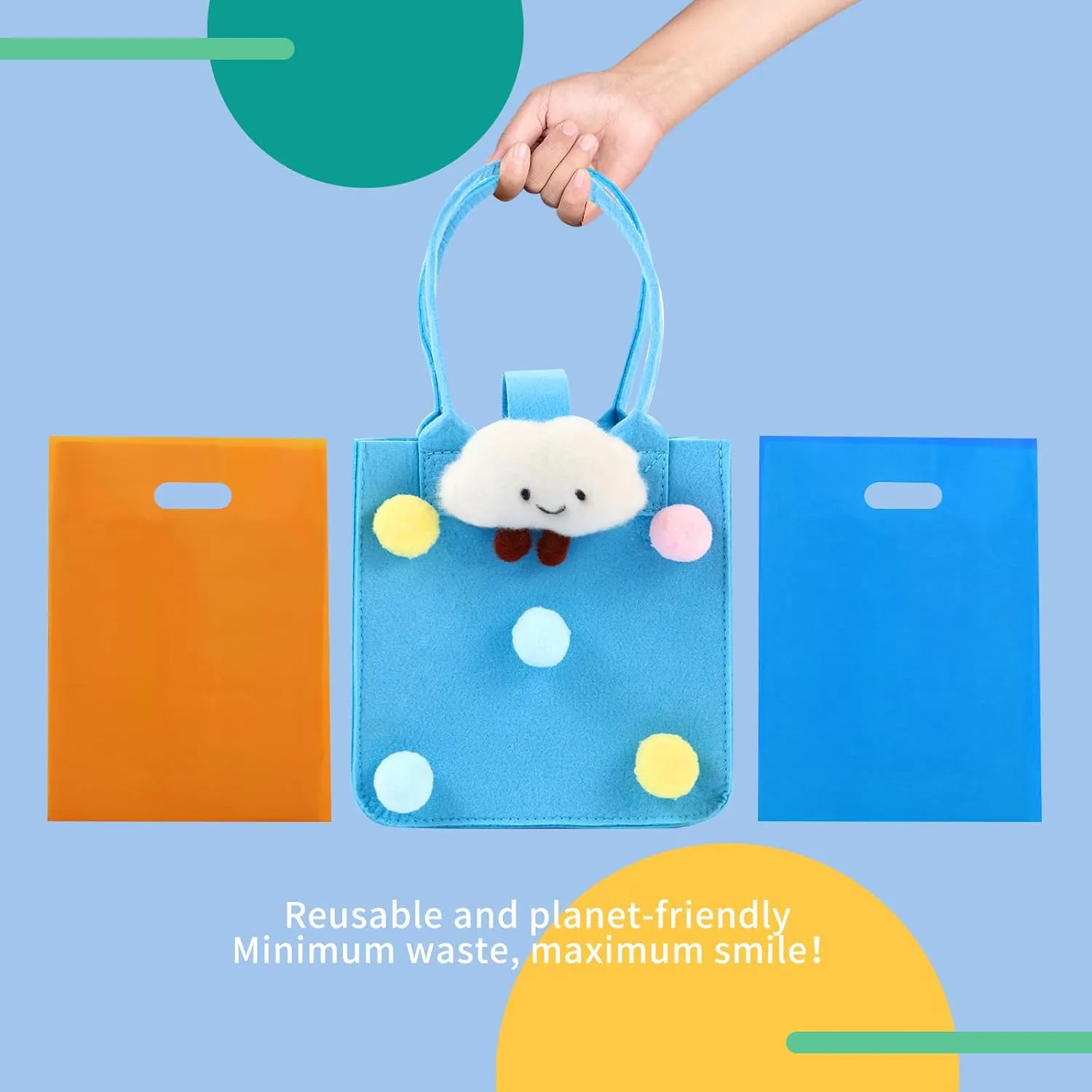 Felt Gift Bags with Top Handles Reusable Goodie Bags, 7"x7" Easter Basket Treat Bags Premium Small Tote Bag Snap Button Closure, Party Favors, Kids Birthday