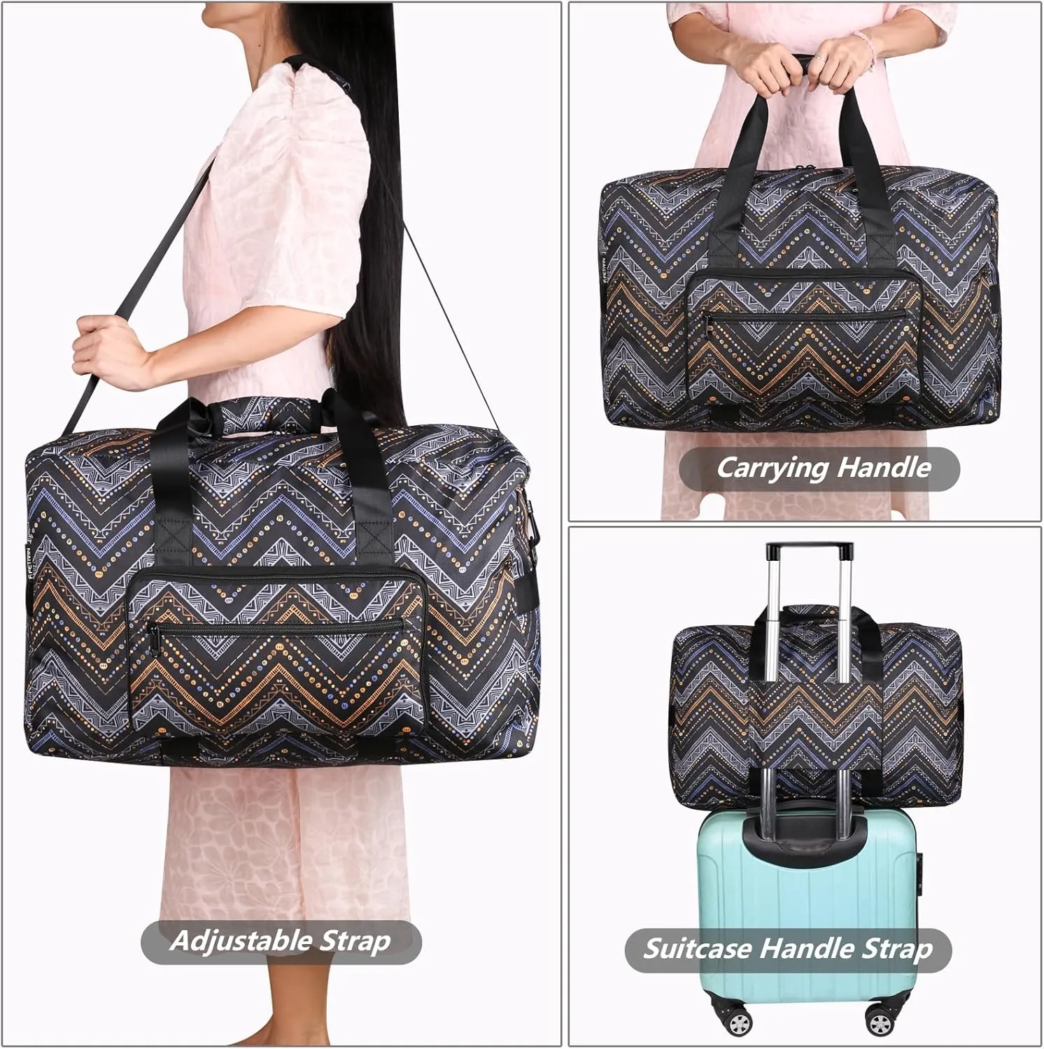 F.FETIVIN Weekender Bag Carry On Bag Travel Duffle Bag Medium Overnight Bag for Women (Wavy Stripes)