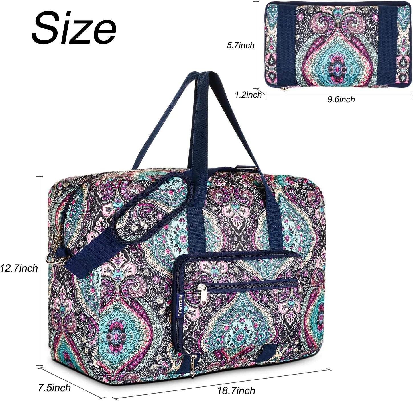 F.FETIVIN Weekender Carry On Bag Travel Duffle Medium Overnight Bag for Women(Green Floral)