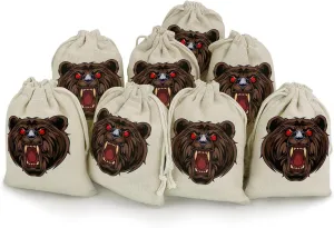 Fiercely Bear Head Cotton and Linen Drawstring Gift Bags 8Pcs Wedding Hessian Linen Sacks Bag Birthday Party