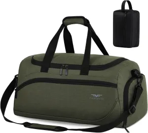 FIORETTO 35L Mens Sports Gym Bag with Wet Pocket & Shoe Compartment,Travel Duffle Bag Overnight Bag with Padded Shoulder Strap, Sports Holdall for Swimming, Basketball Green