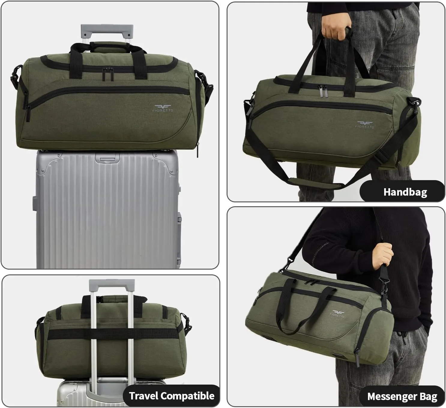 FIORETTO 35L Mens Sports Gym Bag with Wet Pocket & Shoe Compartment,Travel Duffle Bag Overnight Bag with Padded Shoulder Strap, Sports Holdall for Swimming, Basketball Green
