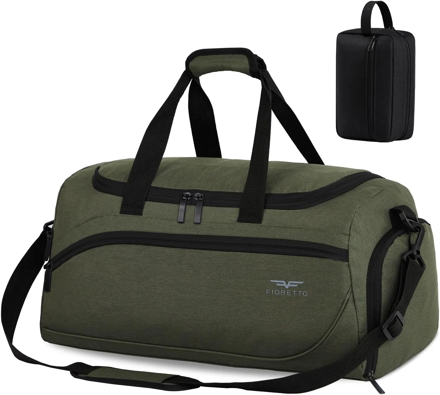 FIORETTO 35L Mens Sports Gym Bag with Wet Pocket & Shoe Compartment,Travel Duffle Bag Overnight Bag with Padded Shoulder Strap, Sports Holdall for Swimming, Basketball Green