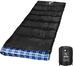 Flannel Sleeping Bag Cold Weather for Adults XL Camping Cotton Sleeping Bag 4 Season Big and Tall, Waterproof with Compression Sack