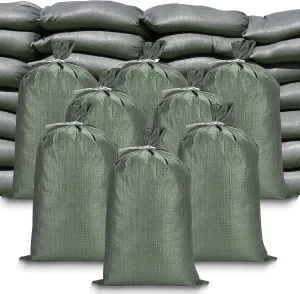 Flood Control Empty Sand Bags 25PCS, Durable Green Flood Bags, 14"x26" Large Capacity 50lbs, with Tie Closure, UV Resistant Design, Multi-Purpose Emergency Flood and Storm Protection