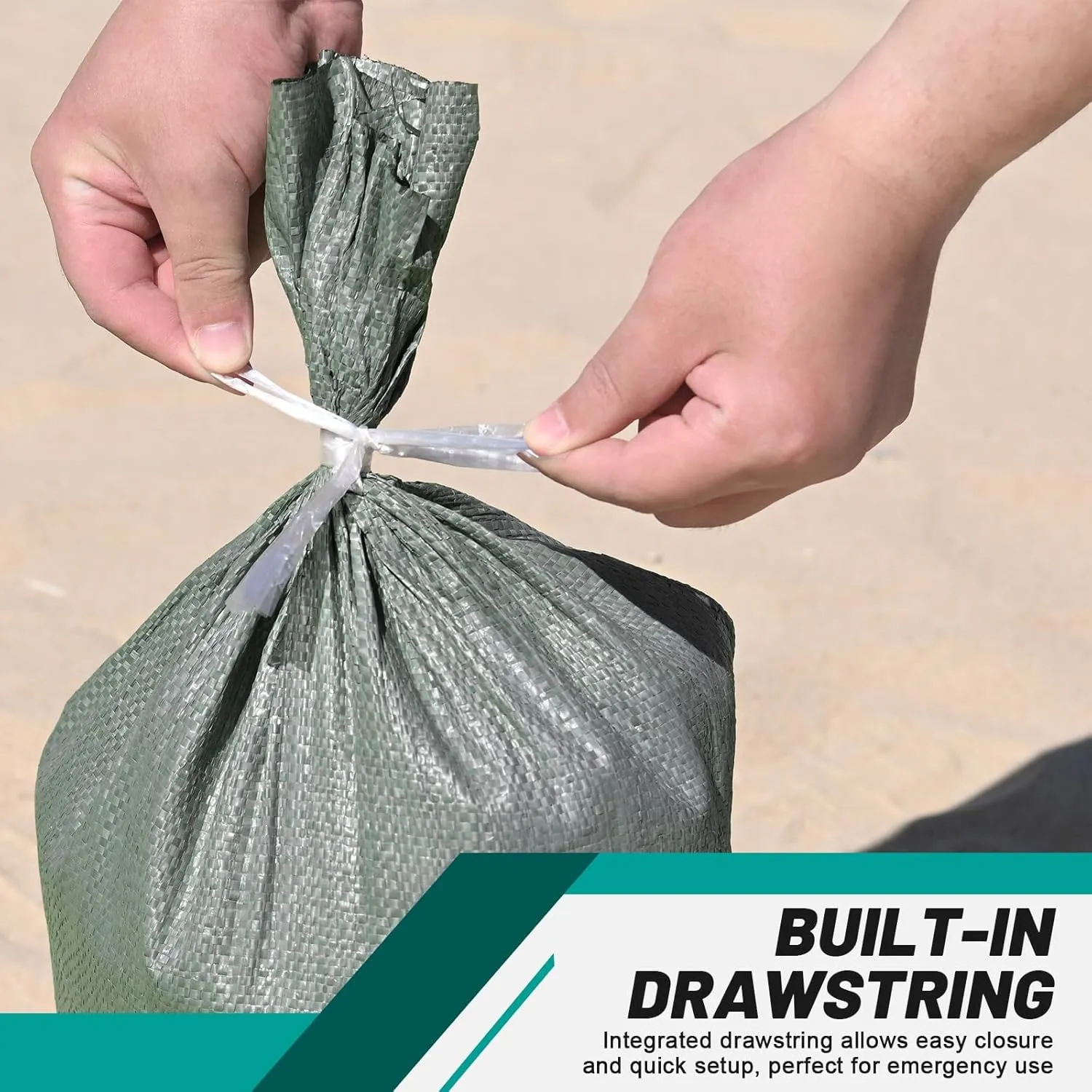 Flood Control Empty Sand Bags 25PCS, Durable Green Flood Bags, 14"x26" Large Capacity 50lbs, with Tie Closure, UV Resistant Design, Multi-Purpose Emergency Flood and Storm Protection
