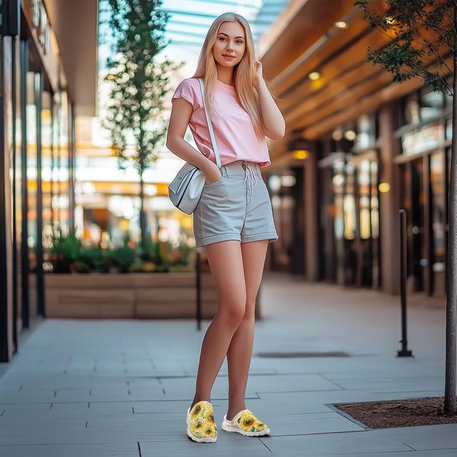 Floral Mule Shoes for Women Slip on Breathable Loafers Low Top Garden Clogs for Travel Vacation Shopping