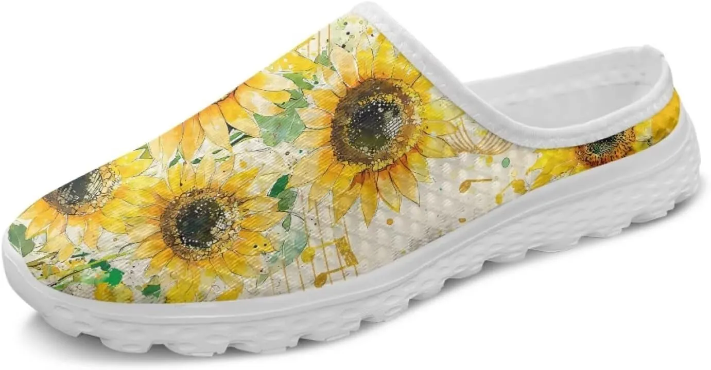 Floral Mule Shoes for Women Slip on Breathable Loafers Low Top Garden Clogs for Travel Vacation Shopping