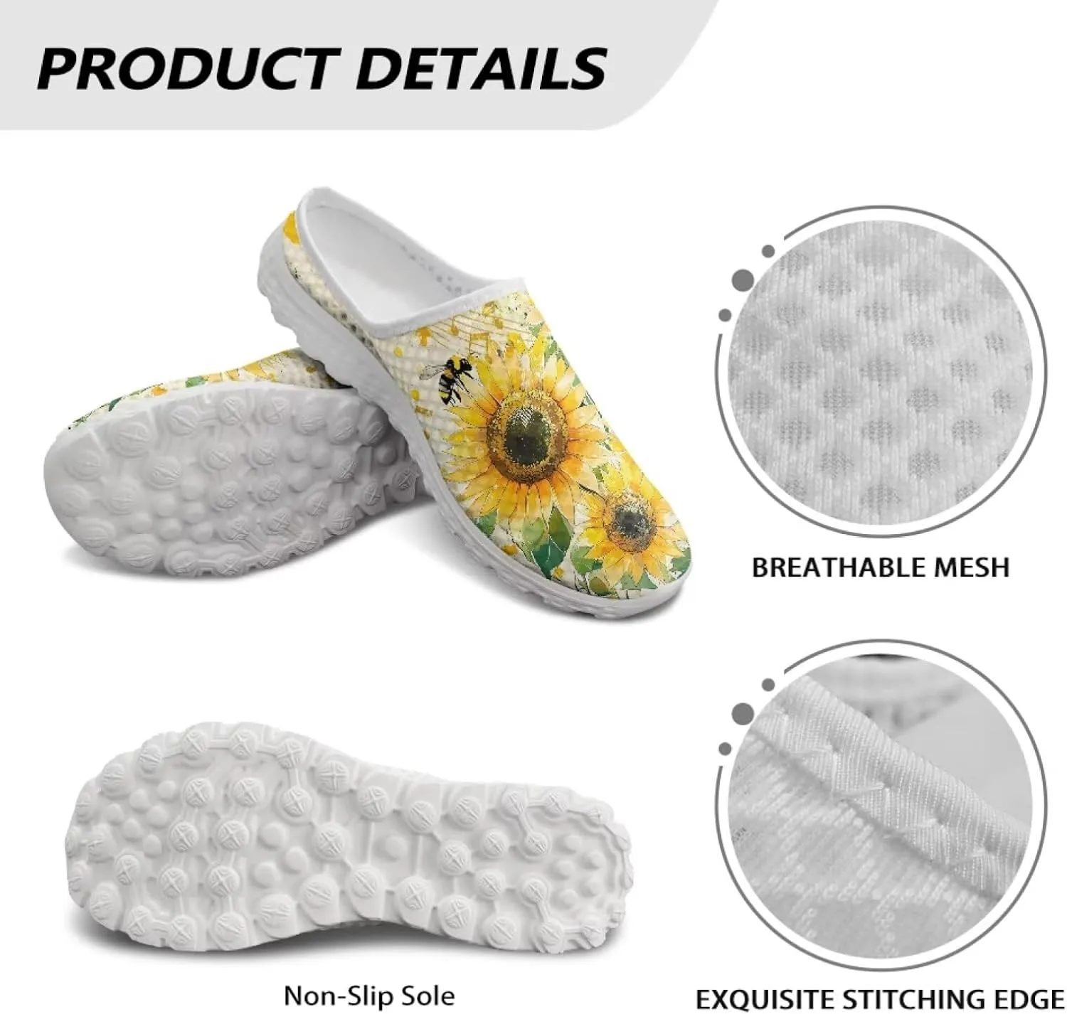 Floral Mule Shoes for Women Slip on Breathable Loafers Low Top Garden Clogs for Travel Vacation Shopping