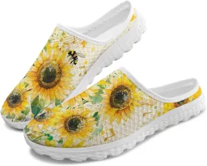 Floral Mule Shoes for Women Slip on Breathable Loafers Low Top Garden Clogs for Travel Vacation Shopping