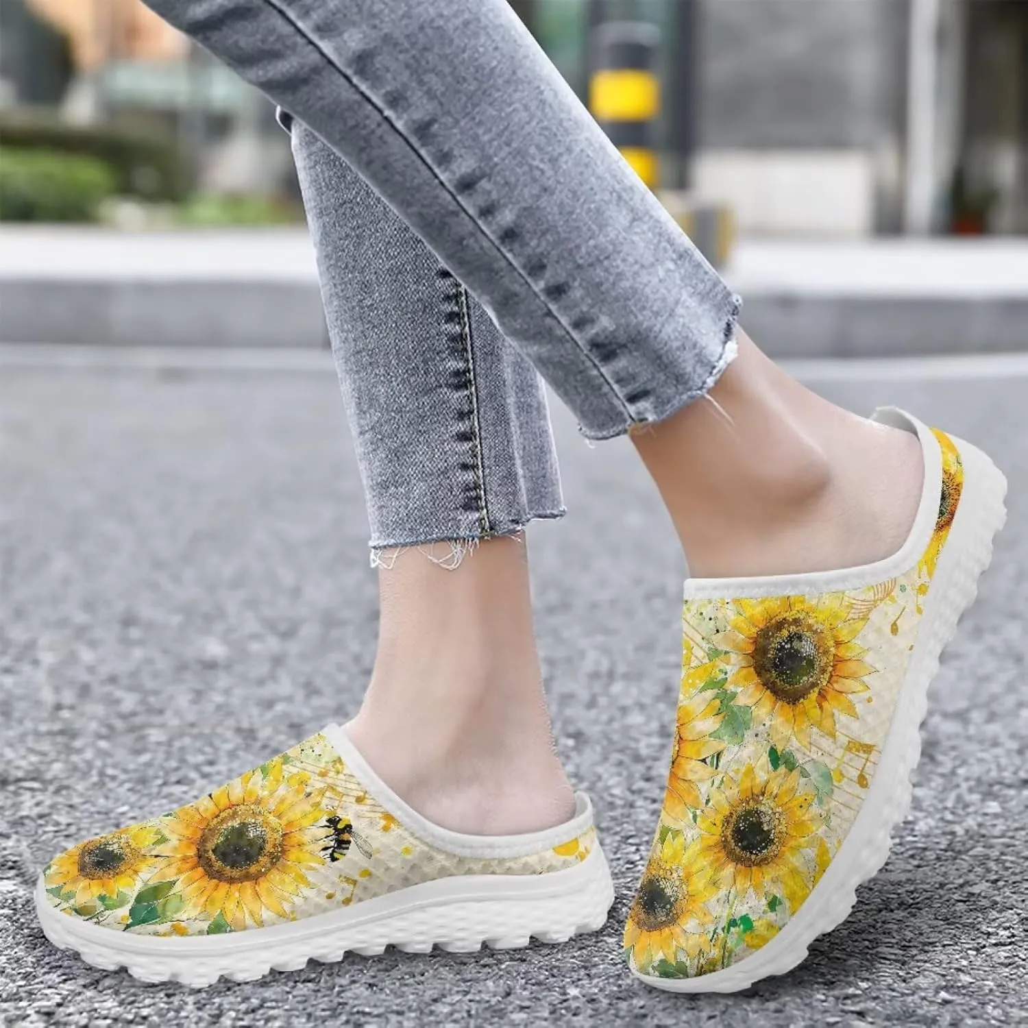Floral Mule Shoes for Women Slip on Breathable Loafers Low Top Garden Clogs for Travel Vacation Shopping