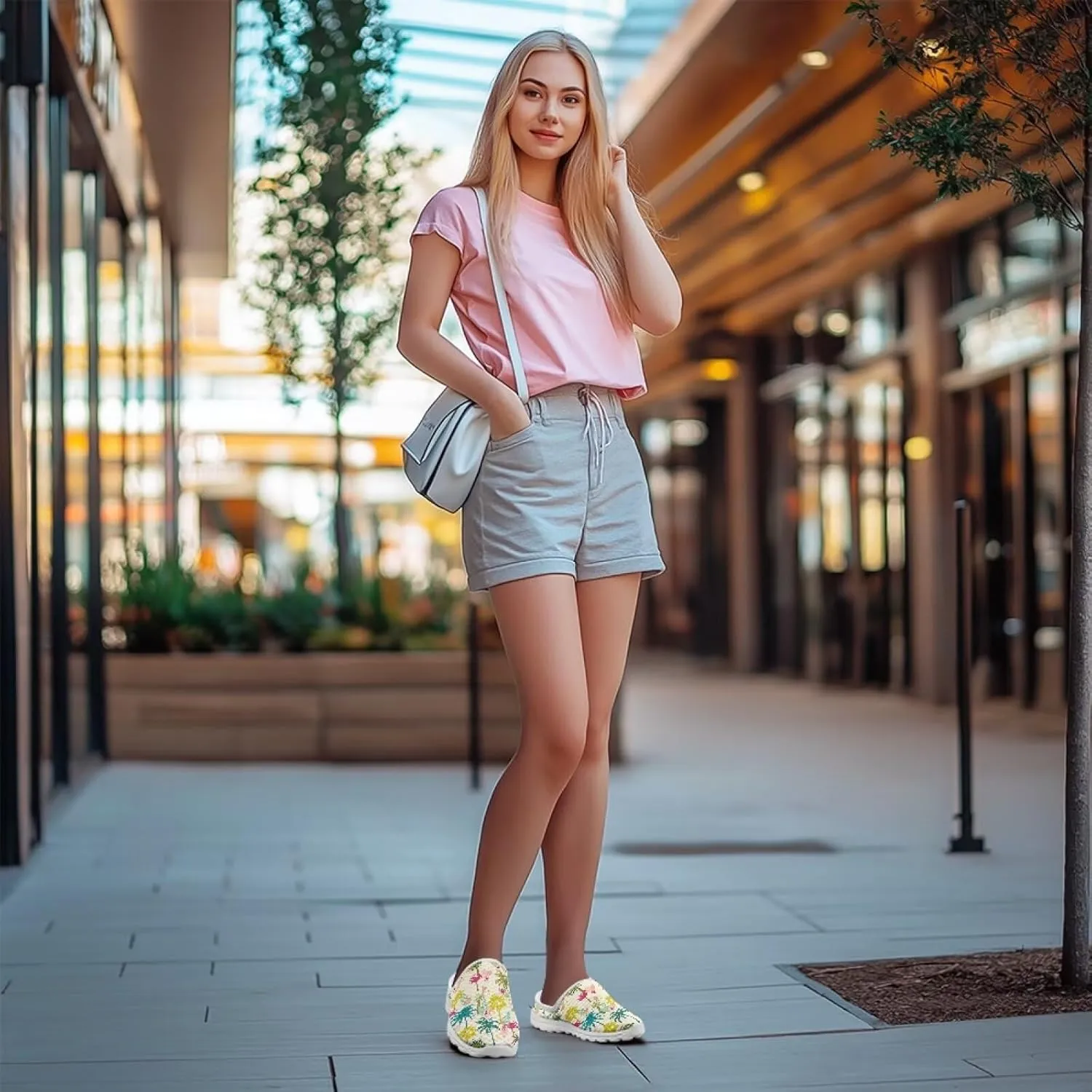 Flower Print Womens Garden Shoes Casual Flats Mules Sneaker Classic Work Loafers with Arch Support US 6-13.5