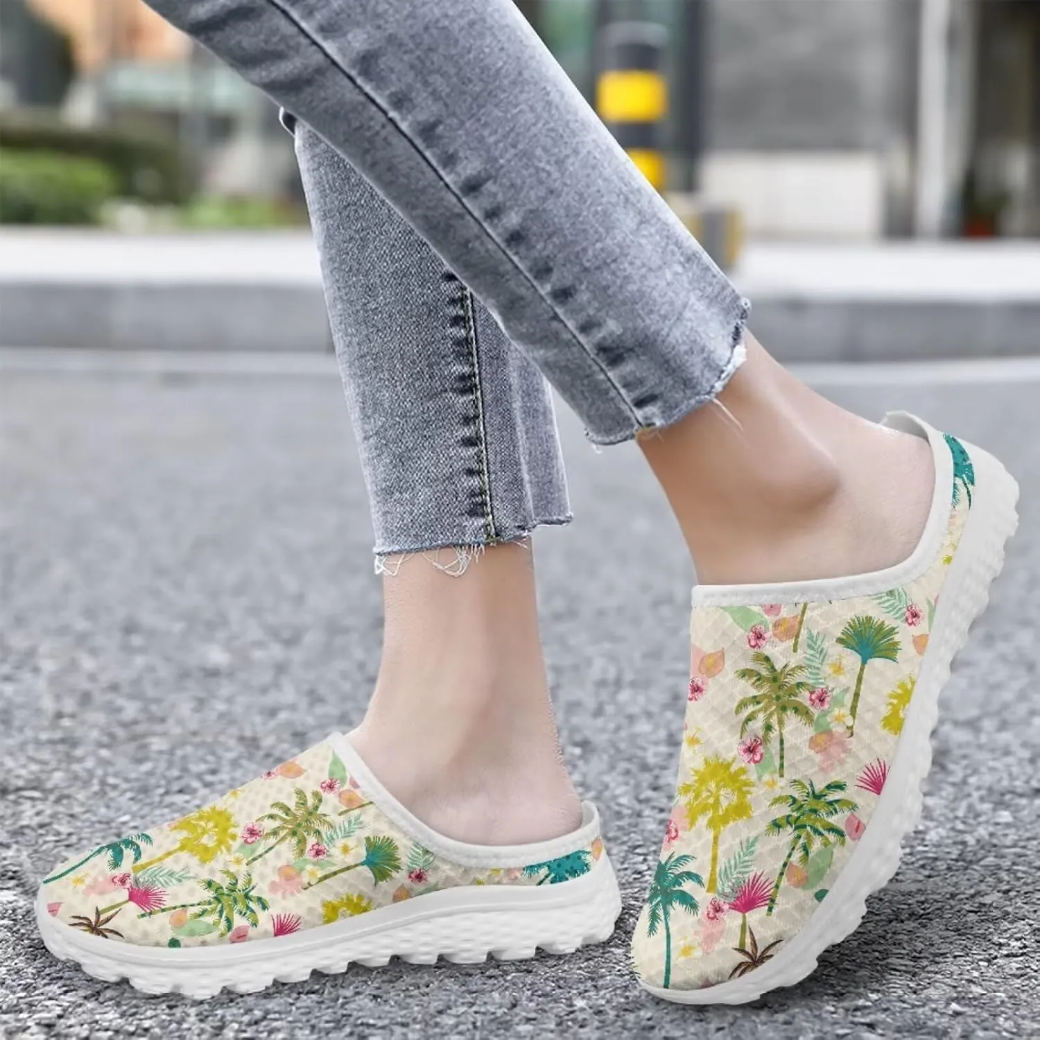 Flower Print Womens Garden Shoes Casual Flats Mules Sneaker Classic Work Loafers with Arch Support US 6-13.5