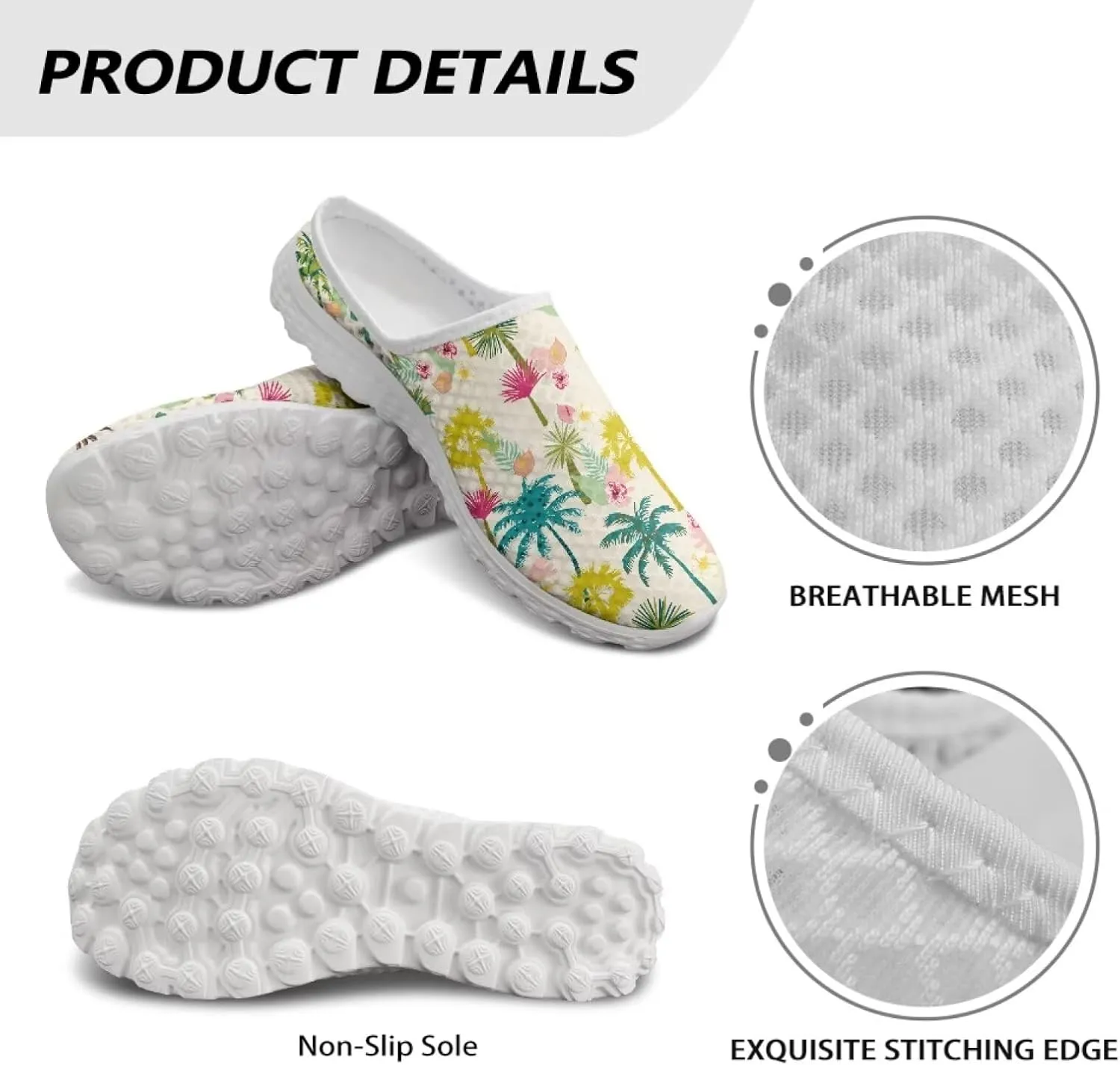 Flower Print Womens Garden Shoes Casual Flats Mules Sneaker Classic Work Loafers with Arch Support US 6-13.5