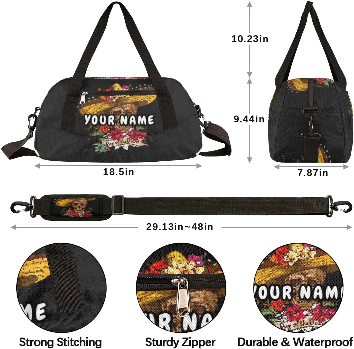 Flower Skull Personalized Kids Duffel Bag for Girls Boys, Skull Debris Custom Dance Bag Overnight Small Duffel Bag Carry On Weekend Sports Travel Bag for School Practice Gymnastics Ballet