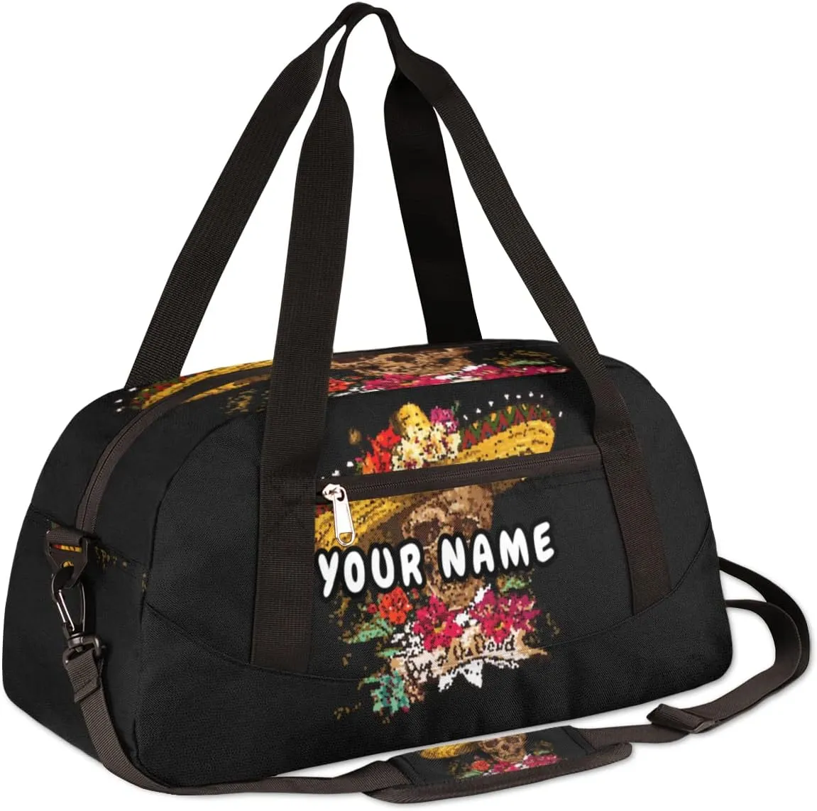 Flower Skull Personalized Kids Duffel Bag for Girls Boys, Skull Debris Custom Dance Bag Overnight Small Duffel Bag Carry On Weekend Sports Travel Bag for School Practice Gymnastics Ballet