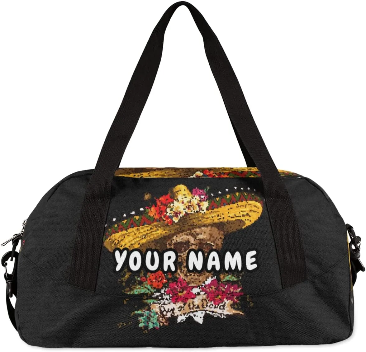 Flower Skull Personalized Kids Duffel Bag for Girls Boys, Skull Debris Custom Dance Bag Overnight Small Duffel Bag Carry On Weekend Sports Travel Bag for School Practice Gymnastics Ballet